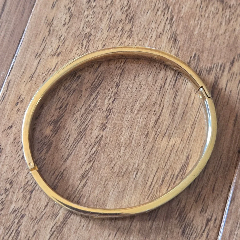 Gold Tone Stainless Steel Screw Motif Hinge Bangle Bracelet Oval Minimalist